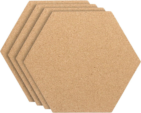 PATIKIL 9x8" 1/4" Thick Cork Board Tiles, 4 Pack Self Adhesive Hexagon Bulletin Board Display Corkboard for Floor Wall Home Office Classroom DIY, ...