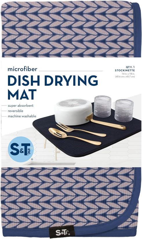 S&T INC. Dish Drying Mat, Highly Absorbent Microfiber Kitchen Counter Mat, Dish Drying Pad for Dishes, Utensils, Pots and Pans, Large 16" x 18", S...
