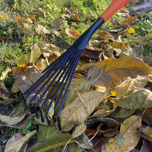 Mini Garden Rake 16 Inch 9 Root Steel Hand Fan Leaf Rake with Ergonomic Comfort Grip & Rust Resistant - Professional Gardening Tool...