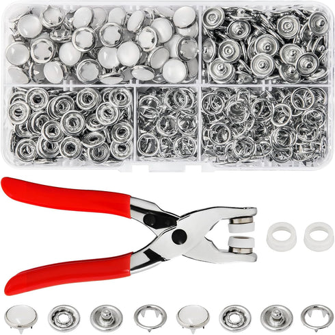 K Kwokker Pearl Snaps for Fabric w/Snap Pliers, Metal Snap Button Kit for Clothing, Shirts, Onesie, Romper, Denim Shirt, Bag DIY, Sewing Supplies,...