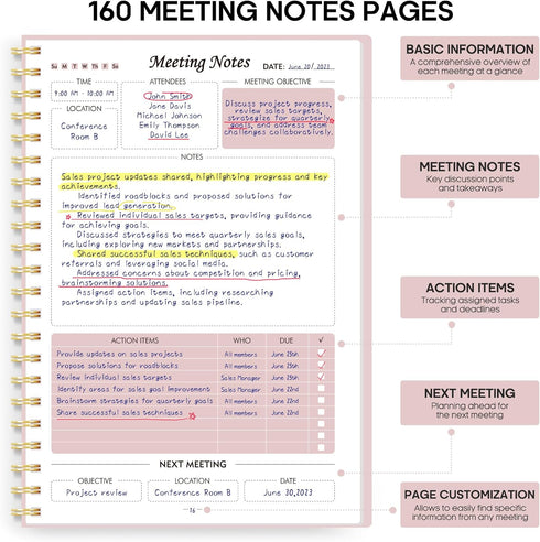 Meeting Notebook For Work Organization - Work Planner Notebook With Action Items, Agenda Planner For Note Taking, 160Pages (6.9" X 9.9") Project P...