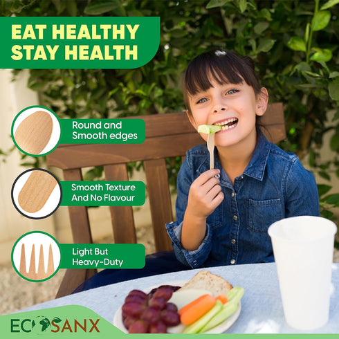 120 PCs Wooden Cutlery set | 6.5" Splinter Free Compostable Utensils, Biodegradable, Eco-Friendly | 100% All - Natural Bamboo Utensils for Outdoor...