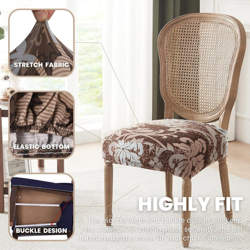 SearchI Stretch dining chair seat covers set of 2, Soft Removable Washable seat covers for dining chairs, dining room seat cover protector (Rear-c...