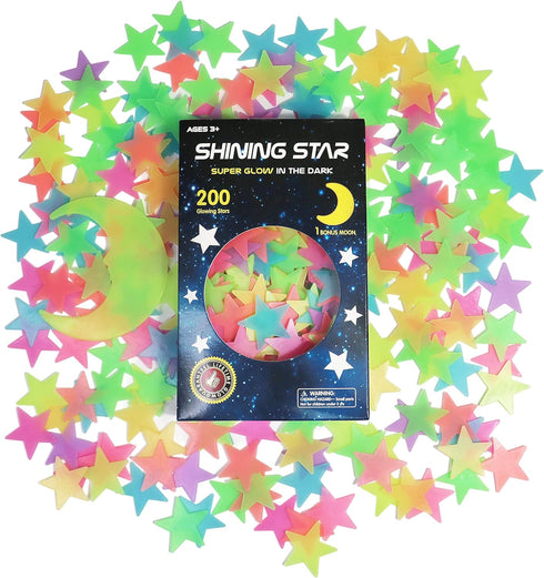Glow in The Dark Stars and Moon Stickers for Ceiling - 200pcs 3D Luminous Adhesive Stars Create Realistic Starry Sky - Room Decor for Kids Bedroom...