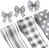 Grey Wired Edge Ribbon Plaid Ribbon 3 Rolls 2.5 Inch Farmhouse Ribbon Buffalo Check Gray Ribbon Polka Dot Striped Ribbon Buffalo Plaid Ribbon Wire...