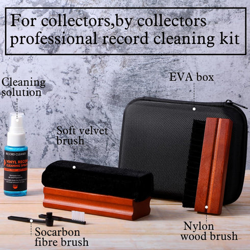 6 Pcs Vinyl Record Cleaning Kit includes Velvet Soft Record Brush, Nylon Brush, 2 Microfiber Brush, Cleaner Fluid and Storage Box, Vinyl Record Cl...