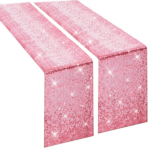 yuboo Pink Sequin Table Runners 12''x 108'', 2 Pack Fabric Glitter Runner for Summer Wedding Birthday Party Supplies Bachelorette Bridal Baby Show...