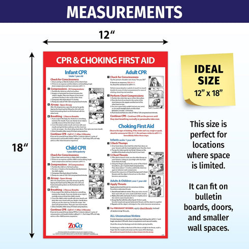ZOCO – CPR and Choking Poster – Heimlich Maneuver & First Aid Instructions for Infant, Child, Adult – Laminated 12x18 – Restaurant, School Nurse, ...