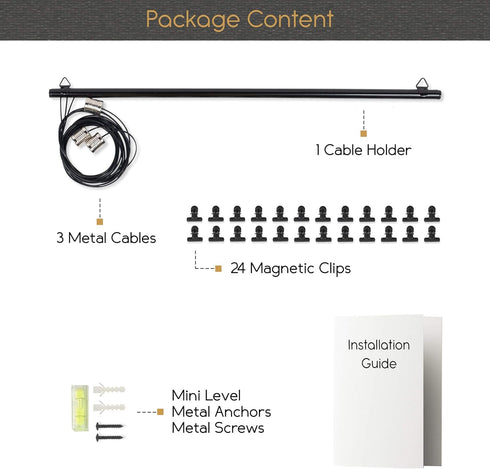 You Have Space WAJER Picture Hanging Kit with 24 Magnetic Clips for Pictures, Polaroids, Kids Crafts and Artwork, Metal Black...