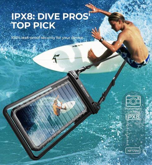 Dexnor IP68 Waterproof Phone Pouch, Universal 3D Cellphone Dry Bag Case with Adjustable Double-hook Lanyard for iPhone 15 14 13 12 Pro Max XS Plus...