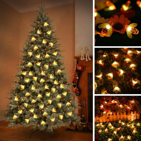 Solar Bee String Lights 30 LED 8 Modes Cute Bee Lights Waterproof Outdoor Lights Starry Fairy Lights Wedding Home Garden Patio Party Christmas Tre...