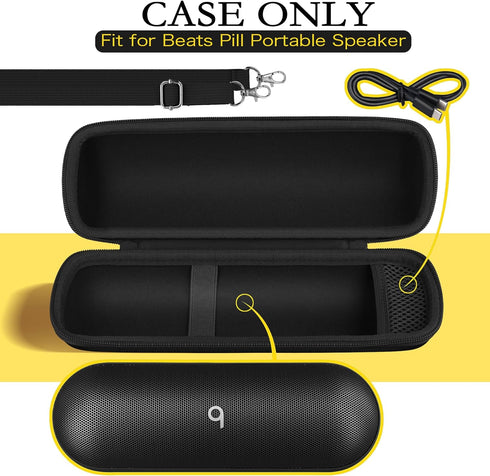 co2CREA for Beats Pill Wireless Bluetooth Speaker Hard Protective Case with shoulder strap, Portable Travel Case Replacement (Matte Black Case)...