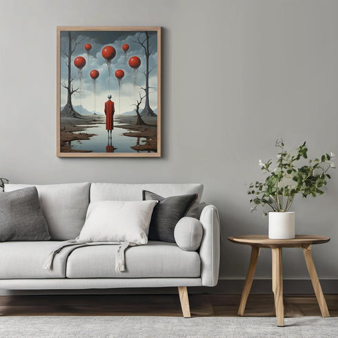 Posterizer 1 pcs-Lonely Alien Observing Floating Balloon Orbs-Abstract & Modern Art-Fantasy & Fiction Art-Gift for Art Lovers-Decor for Home & Off...