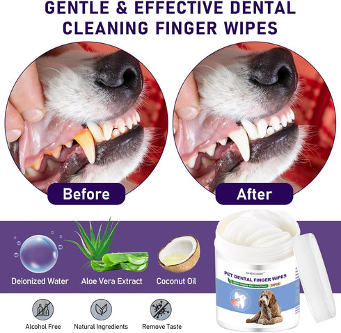 HavenJanny 50pcs Pet Teeth Cleaning Wipes for Dogs and Cats, Dog Dental Wipes for Reducing Plaque and Freshening Breath, Disposable Gentle Cleanin...