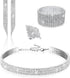 PHOGARY Women Rhinestone Jewelry Set with Rhinestone Stretch Bracelet Bangle Crystal Rhinestone Necklace Ring Dangle Fringe Earrings for Women Cos...
