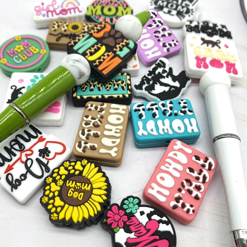 Dog Mom Silicone Focal Beads for Pens Characters Mama Club Focal Beads Silicone Charms Keychain Making Kit Assorted Silicone Shaped Beads for Bead...