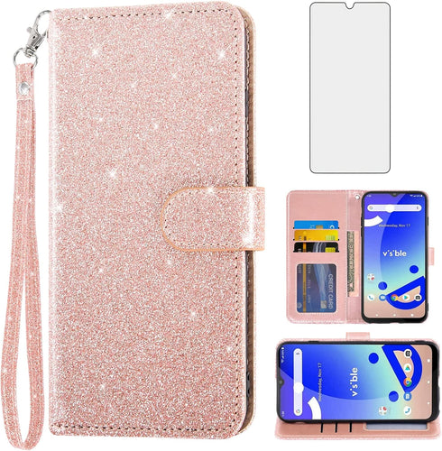 Asuwish Phone Case for Visible Midnight with Tempered Glass Screen Protector and Glitter Wallet Cover Flip Card Holder Slot Stand Kickstand Rugged...