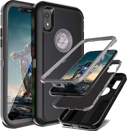 YmhxcY for iPhone XR Case Shockproof Dropproof Dust-Proof Drop Proof 3-Layer Durable Phone Case Heavy Duty Protection Phone Case Cover for Apple i...