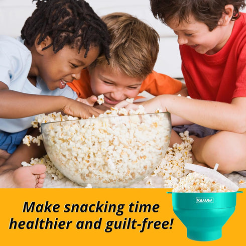 Silicone Microwave Popcorn Popper | KRAMM Popcorn Bowl - Collapsible Bowl with Lid, No Oil Required, BPA-Free, Heat Resistant, Dishwasher Safe - P...