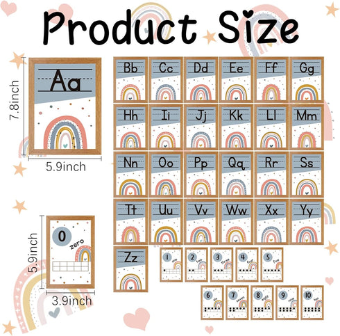 kapitomanio 37pcs Boho Alphabet Line Bulletin Board Set Rainbow ABC Alphabet and 0-10 Number Cards Classroom Decorations for PreSchool Kindergarte...