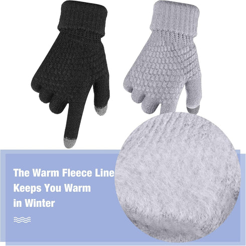 2 Pairs Women's Winter Touchscreen Gloves Warm Fleece Lined Knit Gloves Elastic Cuff Winter Texting Gloves...