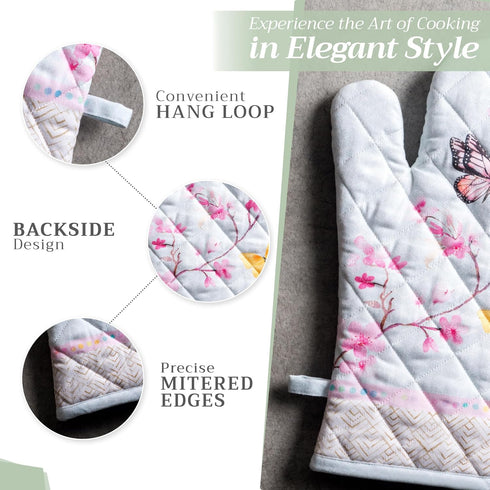 Maison d' Hermine 100% Cotton Oven Mitt & Pot Holder Set (7.5"x13" & 8"x8") Heat Resistant BBQ Cooking Gloves with Loop, Baking, Grilling, Kitchen...