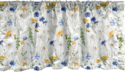 Ambesonne Flower Window Valance, Wild Flowers Poppies and Daisies Rural Nature Scenery in Meadows Rustic, Curtain Valance for Kitchen Bedroom Deco...