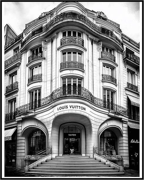 Posterizer 1 pcs-black-and-white photograph of Luxury store front 7-Photography Art-Retro Art-Gift for Women, Fashionistas, Designer Fashion Fans-...
