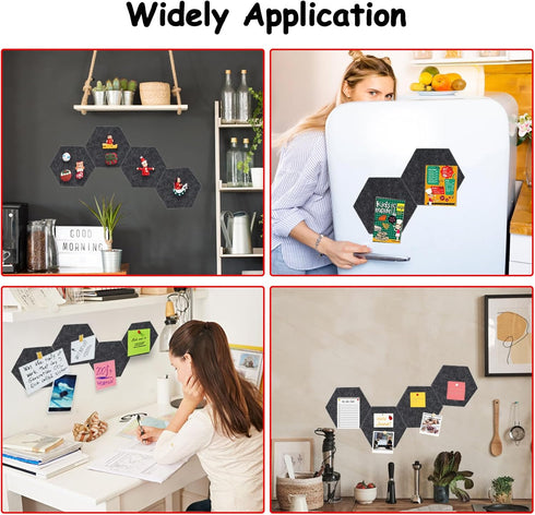 Hexagon Felt Bulletin Board, 8.7"x7.5"x0.35" 2 Pack Self-Adhesive Tiles Pin Board for Office Home School Decor Stickers Memos Photos Display(BK-19...