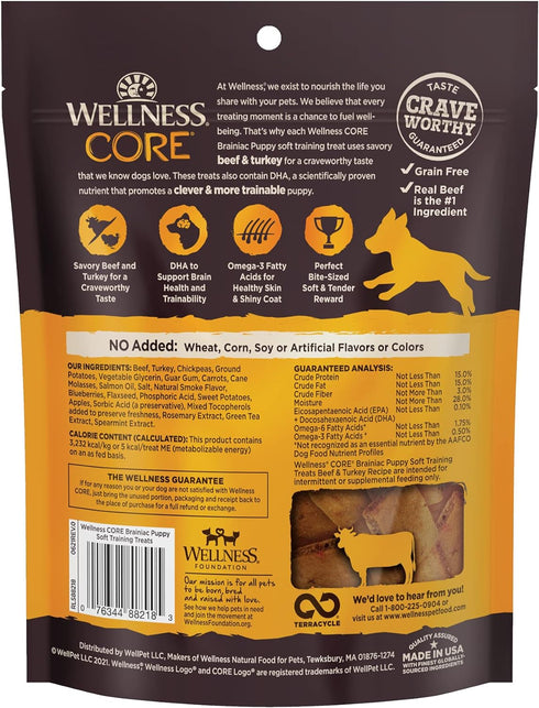 Wellness CORE Brainiac Puppy Soft Training Dog Treats (Previously Puppy Bites), Grain Free, Beef & Turkey, 5 Ounce Bag...