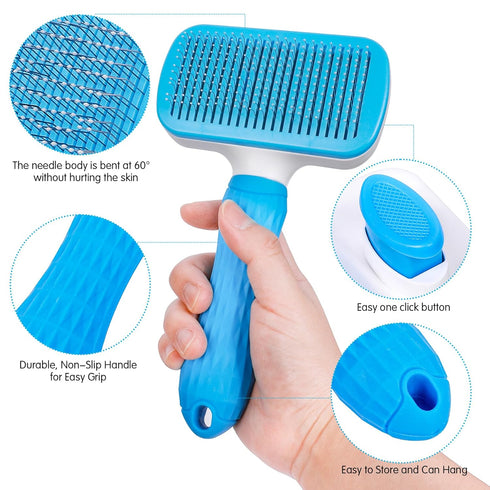 Dog & Cat Brush, Self Cleaning Slicker Brush for Pets, Upgraded Dog Brush for Shedding Massaging and Grooming, Removes Loose Undercoat & Portable ...