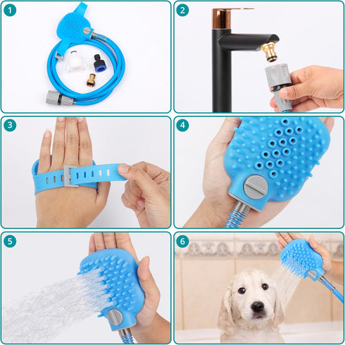 Dog Bath Hose Sprayer and Scrubber Attachment - Indoor/Outdoor Pet Bathing, Grooming and Washing - Pet Shower Brush with Garden Nozzle...