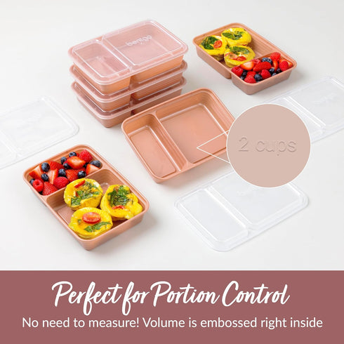 Bentgo 20-Piece Lightweight, Durable, Reusable BPA-Free 2-Compartment Containers - Microwave, Freezer, Dishwasher Safe - Rose Gold...