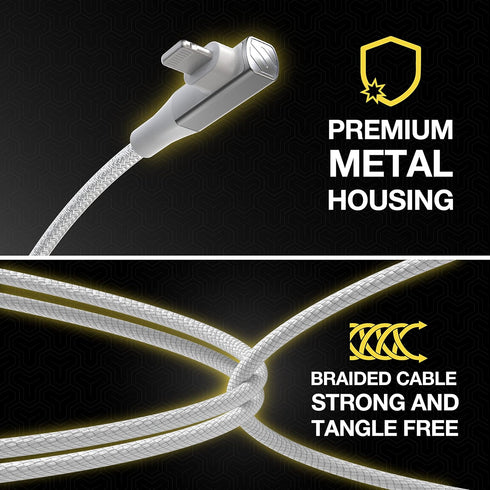 Scosche Ci4BRA6WT-SP Strikeline RA Premium USB-C to Right-Angle MFi Certified Charge & Sync Braided Cable 6-ft. White/Silver...
