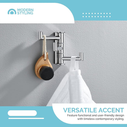 Angle Simple Swivel Towel Hook Polished Chrome, 304 Stainless Steel 3-Arm Robe Hook Bath Towel Hanger, Folding Coat Hook Wall Mounted, 3-Hook Towe...