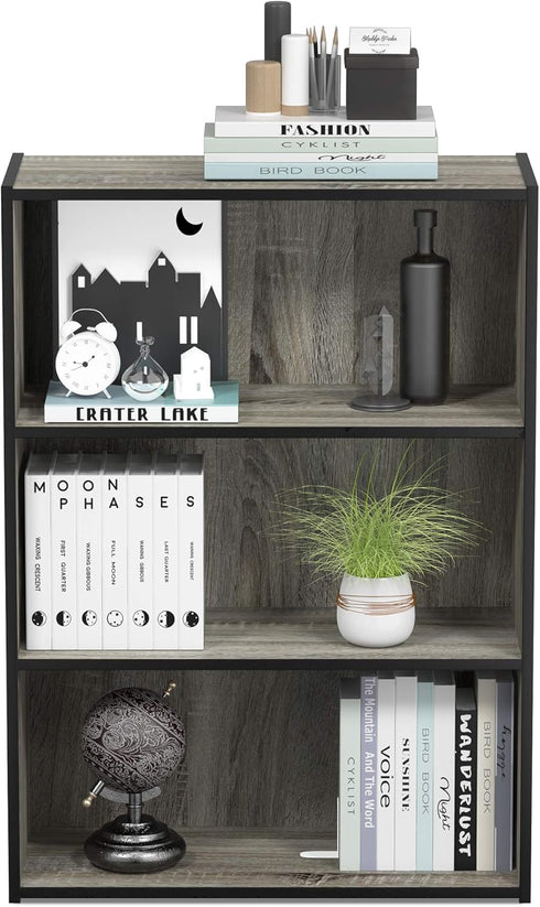 Furinno Pasir 3-Tier Open Shelf Bookcase, French Oak Grey...