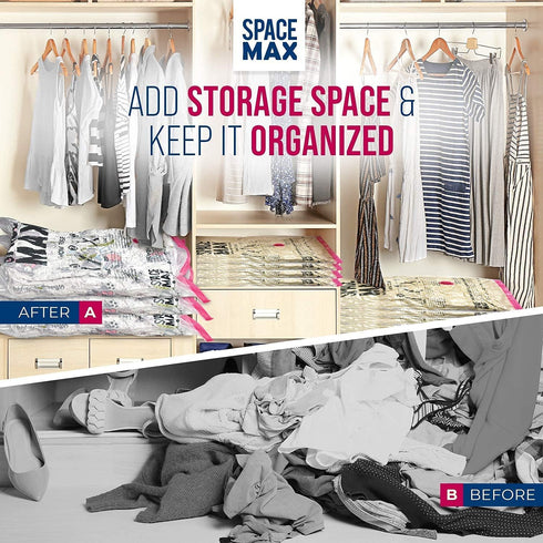 Small 6 Pack | SPACE MAX Premium Space Saver Vacuum Storage Bags - Save 80% More Storage Space - Reusable, Double Zip Seal & Leak Valve, Includes ...