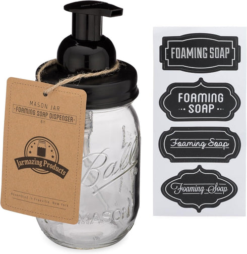 Jarmazing Products Mason Jar Foaming Soap Dispenser - Black - with 16 Ounce Ball Mason Jar - One Pack!...