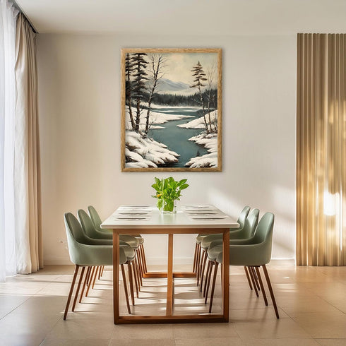 Posterizer 1 pcs-snowy winter nature scene with a lake-2-Landscape & Nature Art-GIft for Men Women Teens-Living Room Bedroom Decor- unframed wall ...