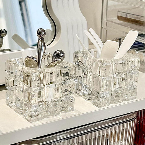 Makeup Spatula Holder Small Transparent Glass Storage Cup for Eye and Face Cream Applicator Stick Cosmetics Spoon Spatula Small Skincare Tool Stor...