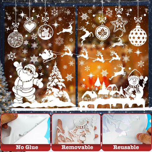 236PCS Christmas Window Clings, 9 Sheets Double-Sided Snowflakes Christmas Window Stickers, Snowman Xmas Decorations Stickers for Glass Window, Re...