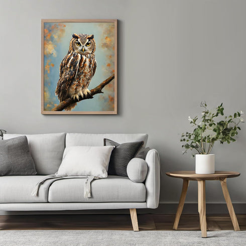 Posterizer 1 pcs- Beautiful owl on a tree with a blue background-Art for Animal Lovers-Floral Botanical Art- Gift for Men Women Teens-Decor for Be...
