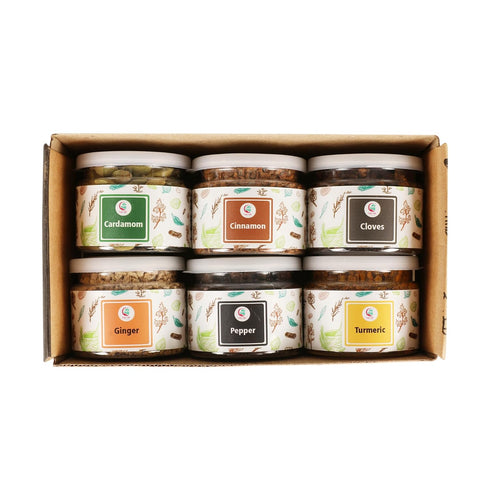 Spice Set (6 Essential Spices) | Cardamom, Cinnamon, Cloves, Ginger, Pepper, Turmeric | Perfect Spice Gift Set | By Yogi's Gift®...