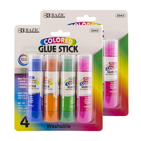 BAZIC Washable Colored Glue Stick 8g/0.28 Oz, All Purpose Acid Glue Sticks for Kids Photos Paper Kids at School Home Office (4/Pack), 2-Pack...