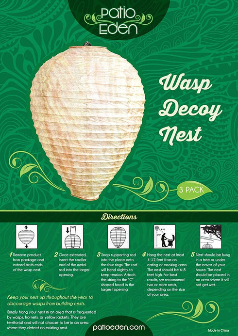 Wasp Nest Decoy - 3 Pack- Eco Friendly Hanging Wasp Repellent...