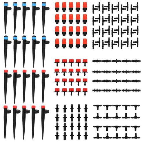 160 Pcs Adjustable Drip Irrigation Emitters, Misting Nozzles, Micro Irrigation Drippers, Sprayers, Barbed Connectors, Universal Parts for 1/4" Dri...