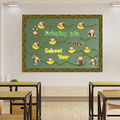 92Pcs Wild Animals Back to School Bulletin Board Set Wild Monkeys Swinging Into A New School Year Monkey Bananas Cutouts Vine Borders Preschool Ki...