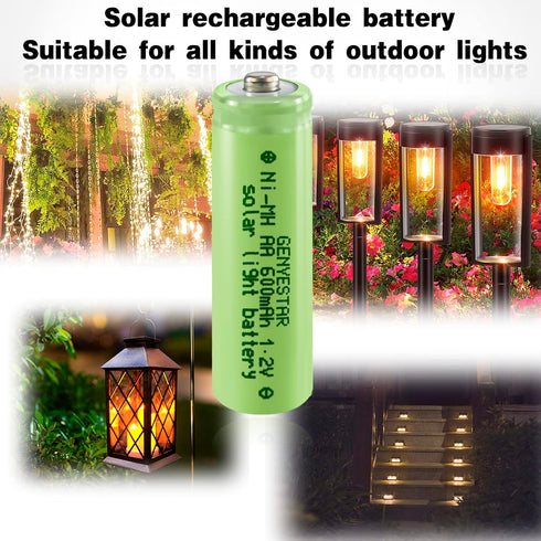 AA Solar Light Batteries Rechargeable AA Batteries NIMH 600mAh 1.2V Double A Rechargeable Battery for Garden Lawn Landscaping Solar Lamps Remotes...