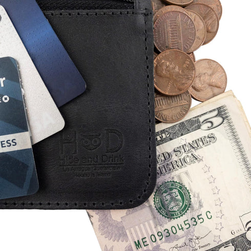 Hide & Drink, Zippered Wallet, Card Case, Folded Bills Storage, Coin Organizer, Travel Accessories, Full Grain Leather, Handmade, Charcoal Black...