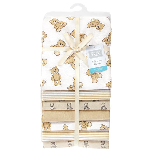 Little Treasure Hudson Baby Cotton Poly Flannel Receiving Blankets Multipack, Brown Teddy Bears, 30x30 inches...